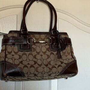 Coach Brown Signature Satchel with Leather Trim